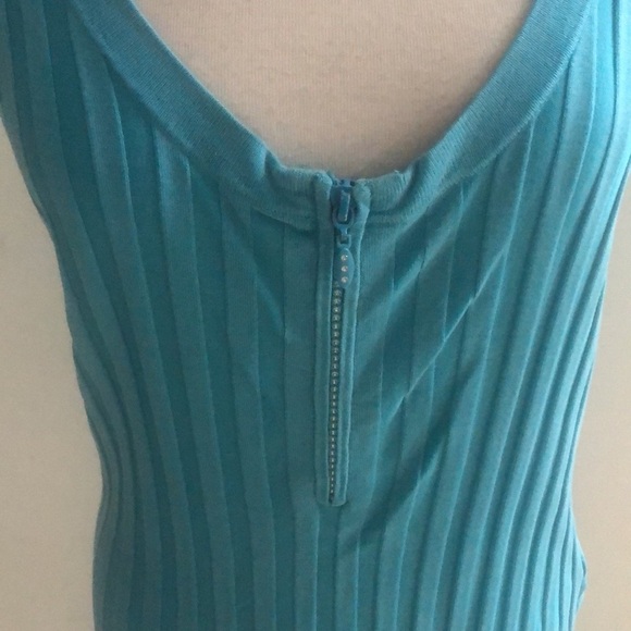 Camille la vie Blue Turquoise top w bling zipper - Ribbed - Sleeveless Size M - Picture 3 of 7